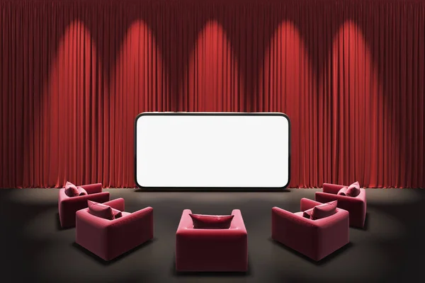 Theater Stage Curtains Show Spotlight Watching Movies Cinema Online Entertainment — Stockfoto