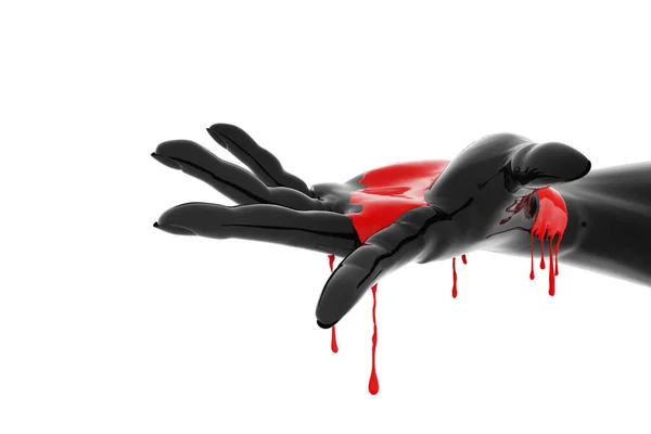 Black Glossy Shiny Hand Stained Dripping Blood Red White Background — ストック写真