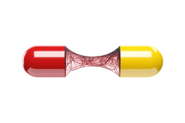Abstract Yellow Red Capsule Pill Separate Red Blood Veins Object — Stock fotografie