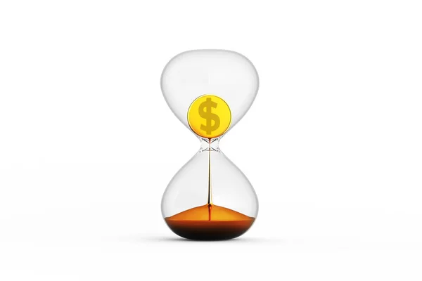 Crystal Clear Glass Hourglass Hour Time Falling Pass Gold Sand — Stock Photo, Image