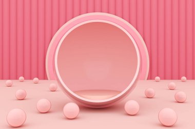 circle sphere layer balls bubbles pink style deco pastel stand product  minimal geometric. commercial display advertisement inner seat pearl. space for cosmetic skin care and fashion. 3D Illustration.