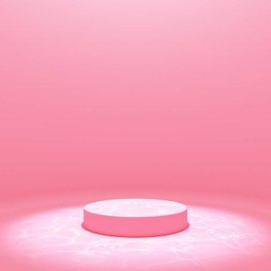 stand product display underwater reflection shine light bright water surface nature sea ocean lake pink minimal style advertisement ripple motion waves. place cosmetic or beauty. 3D Illustration.