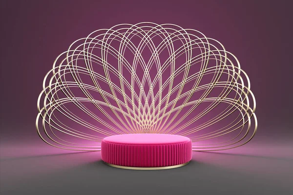 Platform Product Display Rings Gold Circle Backdrop Fan Shape Luxury — Fotografia de Stock