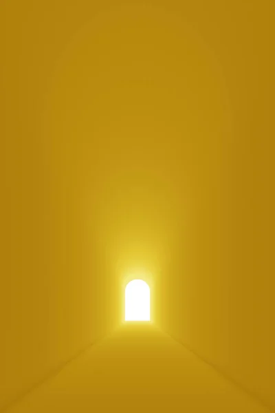 Creative Imagination Discovery Light Tunnel Yellow Corridor White Arch Door – stockfoto