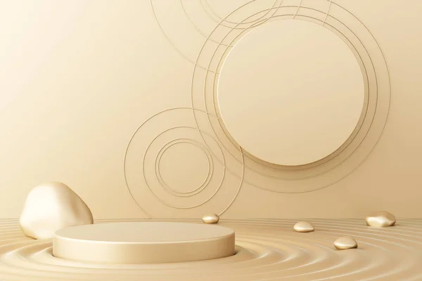 Minimal Concept Zen Garden Beige Gold Wall Circle Modern Water — 스톡 사진