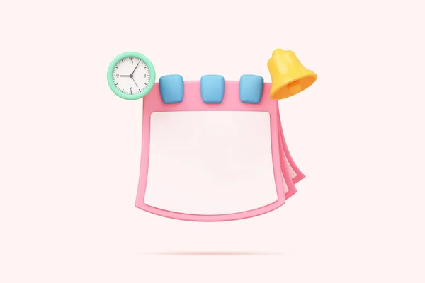 Floating Cute Pink Notebook Paper Clock Bell Notification Message Alarm — 스톡 사진