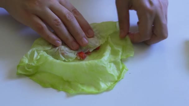 Жінка готує капустяні рулети — стокове відео