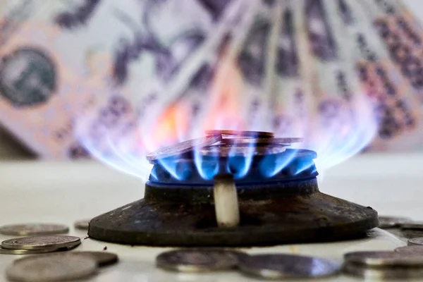 Quemador de estufa de gas y dinero — Foto de Stock