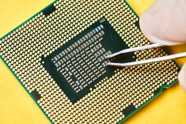 Macro-shot of computer microchip processor