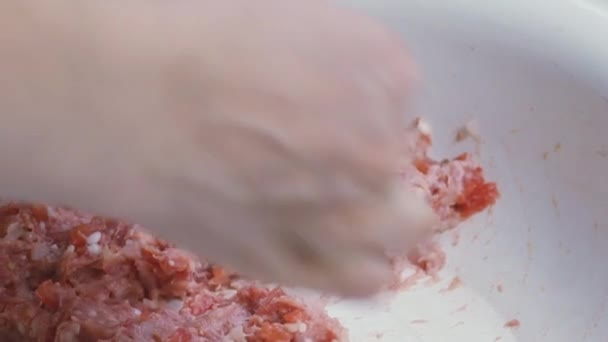 Frau bereitet gefüllte Paprika zu — Stockvideo