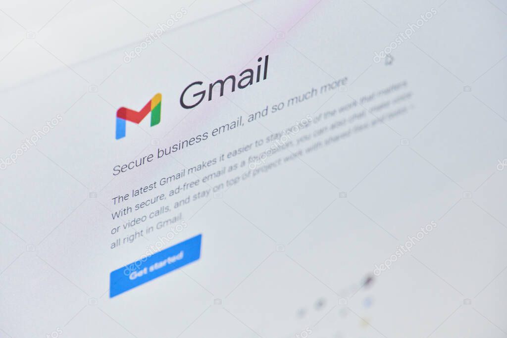 California, United States - 25 November 2021: Google mail or Gmail web page on computer monitor. Gmail is a free email service provided by Google