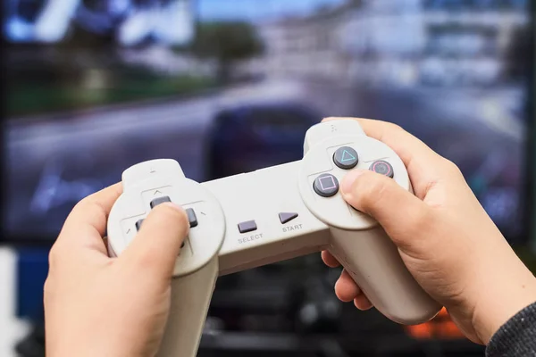 Playing game on console — Foto Stock