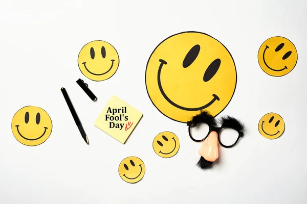 Overhead Glasses Mustache Yellow Smiles April Joke Fools Day Top — Stock Photo, Image