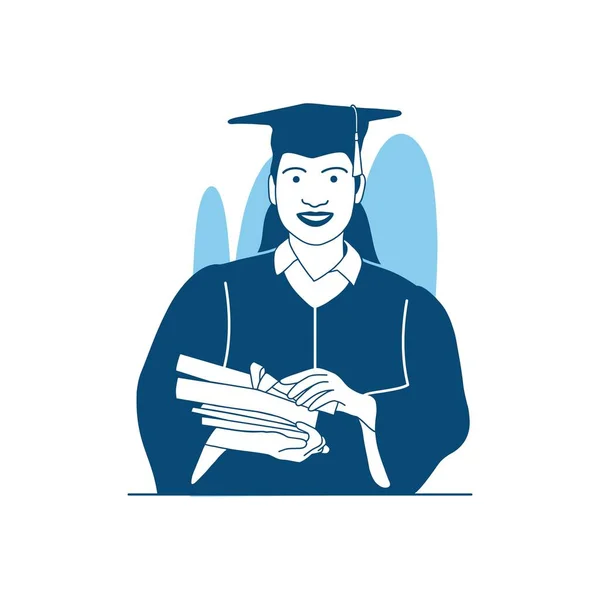 Düz stil illüstrasyon gülümseyen kız mezuniyeti kutluyor.