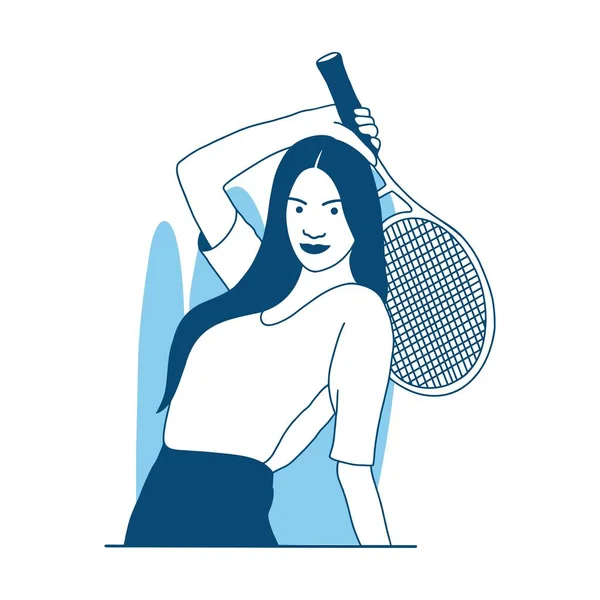 Flat Style Vector Illustration Beautiful Young Female Tennis Player Holding — ストックベクタ