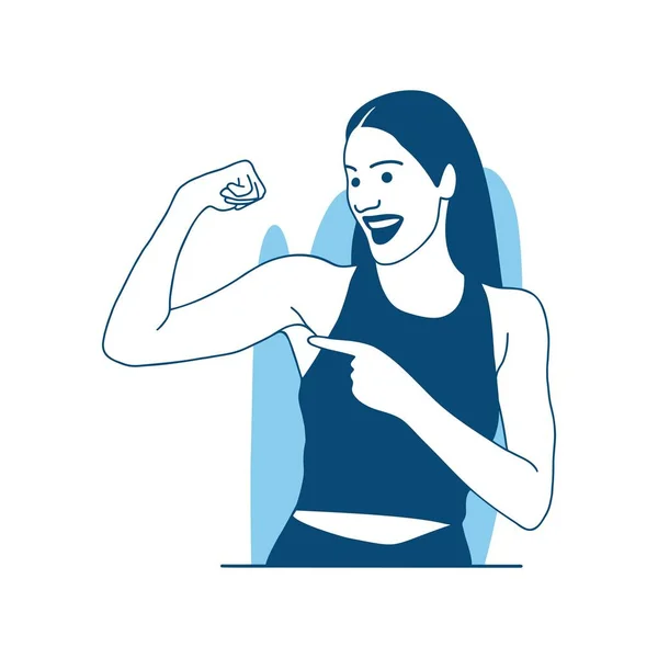 Flat Style Vector Illustration Beautiful Girl Showing Muscles Workout — Stockový vektor