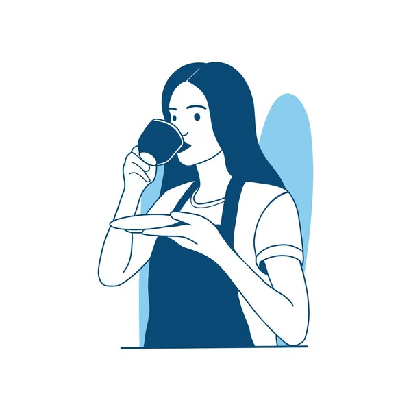 Векторная Иллюстрация Плоском Стиле Красивая Девушка Любит Пить Кофе — стоковый вектор