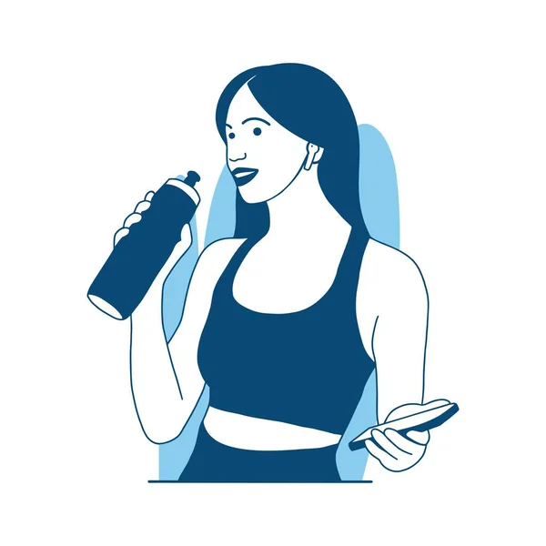 Flat Style Vector Illustration Beautiful Girl Drinks Water Workout Holding — Stockvector