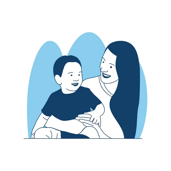 Düz stil illüstrasyon güzel anne kucağında sevimli bebeğiyle Anneler Günü 'n kutlu olsun.