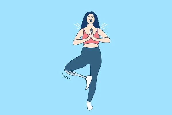 Illustrations Beautiful Woman Prosthetic Leg Yoga Position — Stockový vektor