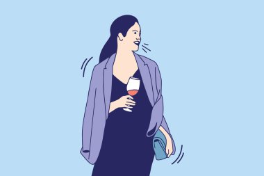 Illustrations of Beautiful woman enjoying her wine in the outdoors