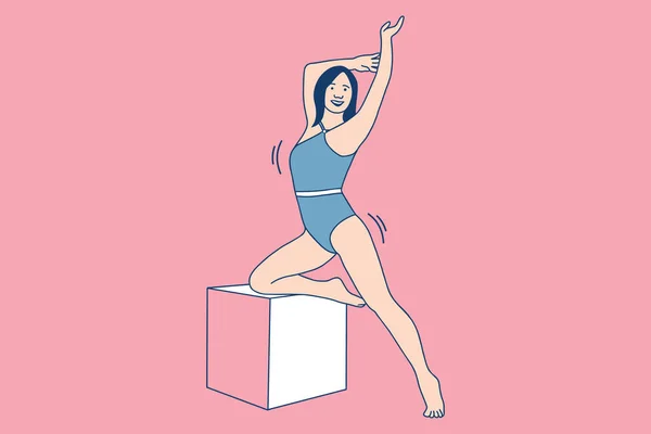 Illustrations of Beautiful Young women doing gymnastics exercises
