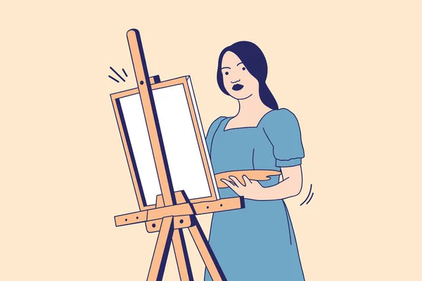 Illustrations Beautiful Young Woman Artist Holding Palette Painting Studio — Stockvector