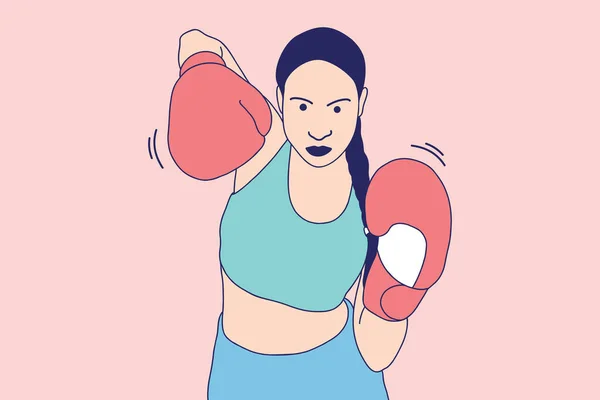 Illustrations Beautiful Boxer Woman Throwing Punch Boxing Glove - Stok Vektor