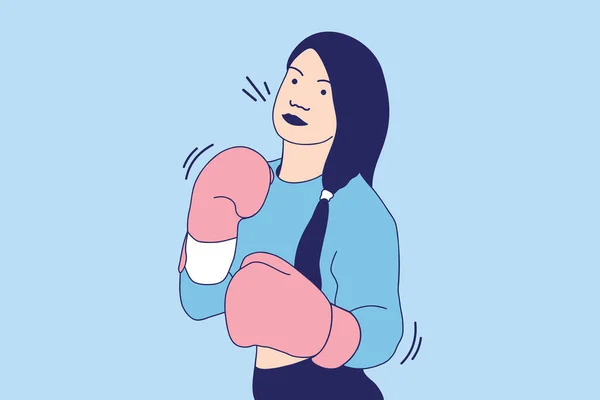 Illustrations of Beautiful boxer woman throwing a punch with boxing glove