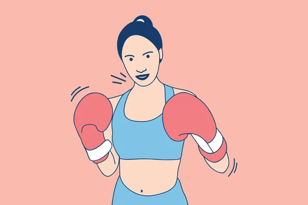 Illustrations of Beautiful boxer woman throwing a punch with boxing glove