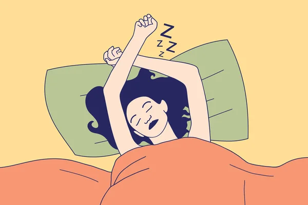 Illustrations Beautiful Young Girl Enjoy Sleeping Bed — Image vectorielle