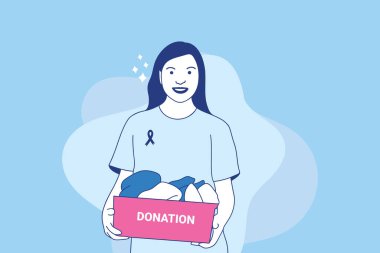 Beautiful Volunteer woman holding box donation for international day of charity concept