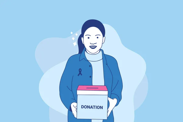 Beautiful Volunteer Woman Holding Box Donation International Day Charity Concept — Vector de stock