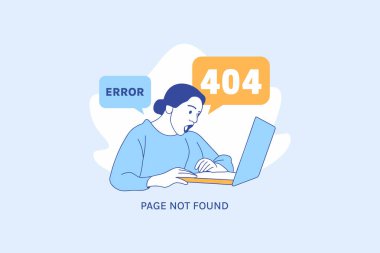 Illustrations Frustrated expression woman for Oops 404 error design concept landing page