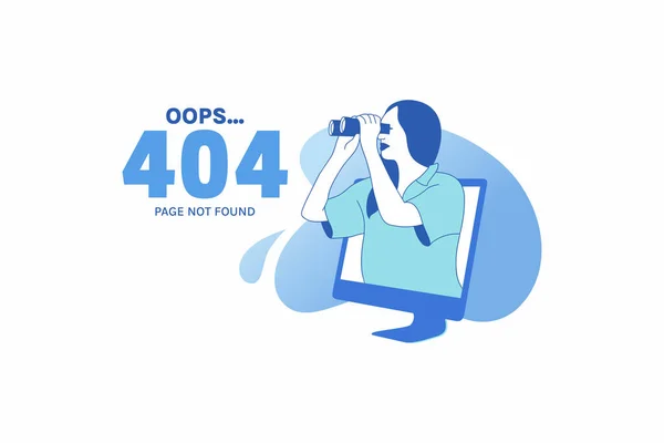 Illustrations Woman using binocular looking internet connections for Oops 404 error design concept landing page