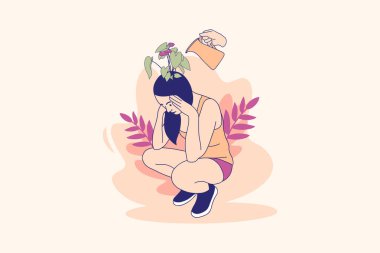 Illustrations beautiful flower inside female head for world mental health day design concept