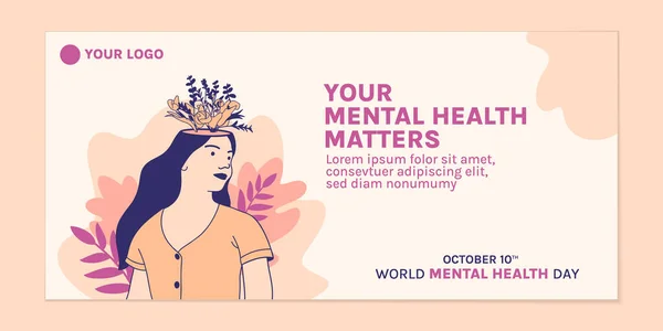 Illustrations beautiful flower inside female head for  world mental health day banner template