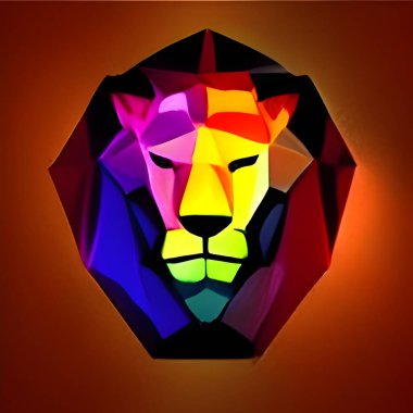 a colorful glowing low poly logo of a lion. low poly lion logo