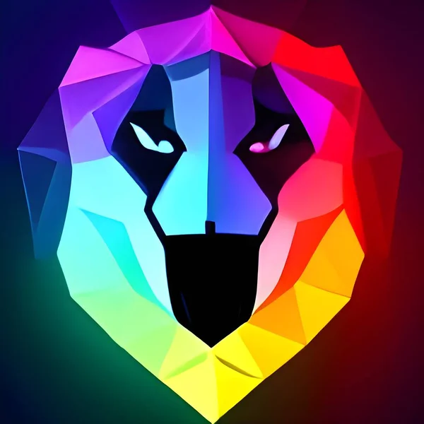 Colorful Glowing Low Poly Logo Lion Low Poly Lion Logo — Stock Photo, Image
