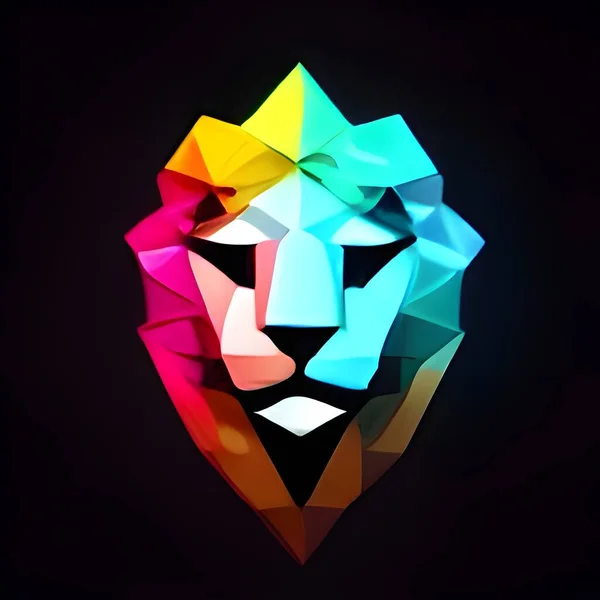 Colorful Glowing Low Poly Logo Lion Low Poly Lion Logo — Foto de Stock