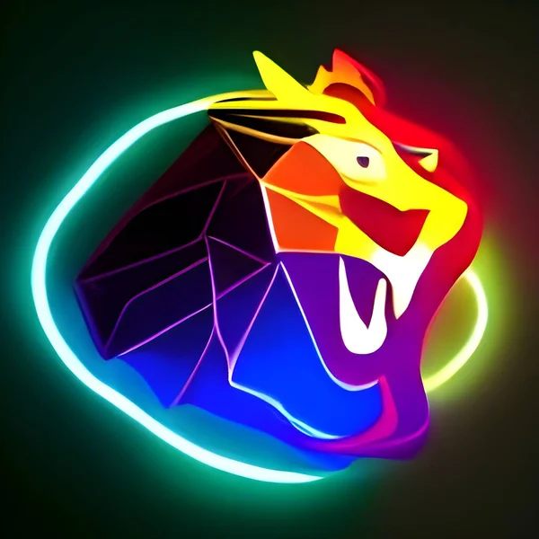 Colorful Glowing Low Poly Logo Lion Low Poly Lion Logo — стоковое фото