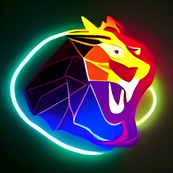 a colorful glowing low poly logo of a lion. low poly lion logo