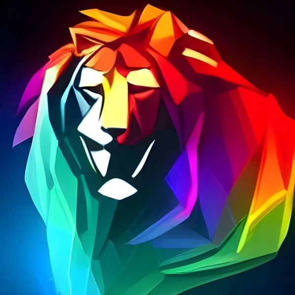 a colorful glowing low poly logo of a lion. low poly lion logo