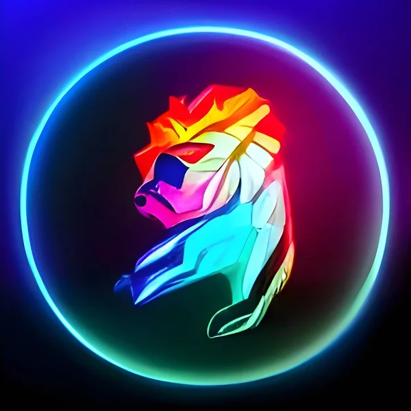 Colorful Glowing Low Poly Logo Lion Low Poly Lion Logo — Foto Stock