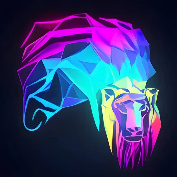 a colorful glowing low poly logo of a lion. low poly lion logo