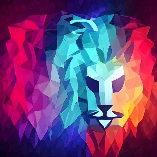 a colorful glowing low poly logo of a lion. low poly lion logo