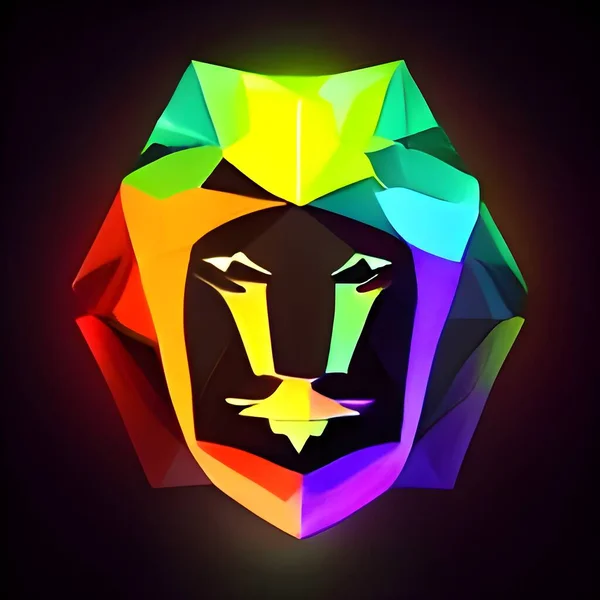 a colorful glowing low poly logo of a lion. low poly lion logo