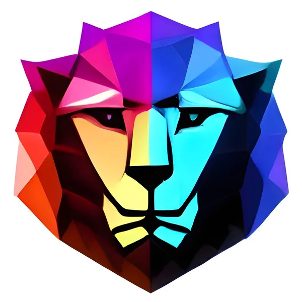 a colorful glowing low poly logo of a lion. low poly lion logo