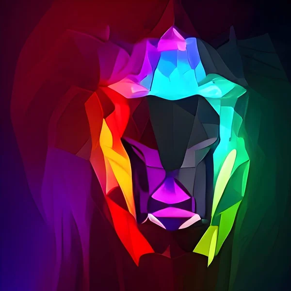 Colorful Glowing Low Poly Logo Lion Low Poly Lion Logo — Foto de Stock