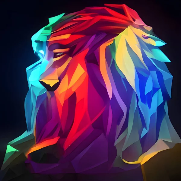 a colorful glowing low poly logo of a lion. low poly lion logo